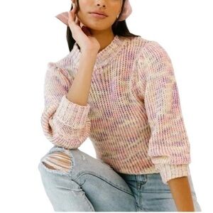 NWT ALL IN FAVOR Ribbed Chunky Knit Puff Sleeve Sweater in Heathered Multicolor